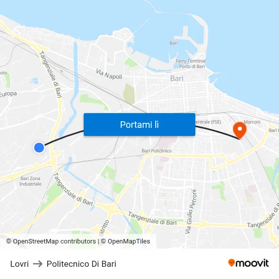 Lovri to Politecnico Di Bari map