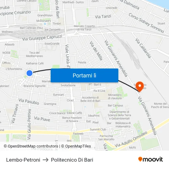 Lembo-Petroni to Politecnico Di Bari map