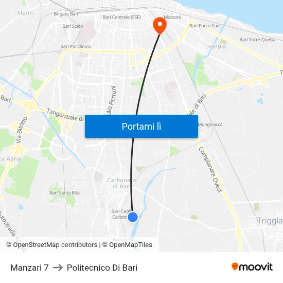 Manzari 7 to Politecnico Di Bari map