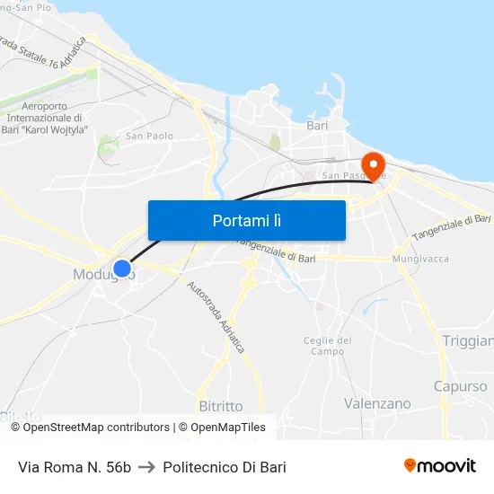 Via Roma N. 56b to Politecnico Di Bari map