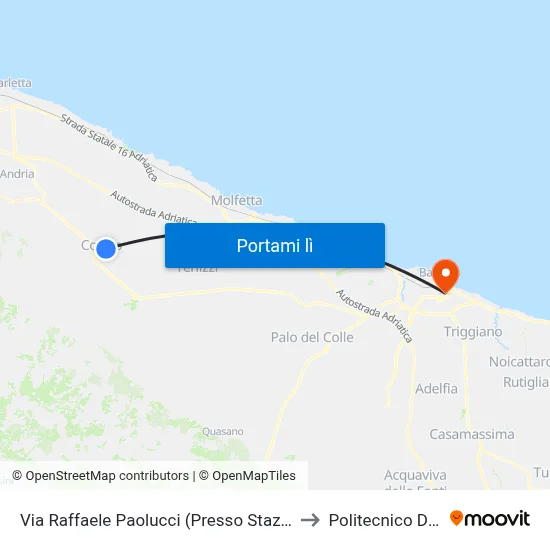 Via Raffaele Paolucci (Presso Stazione Fnb) to Politecnico Di Bari map