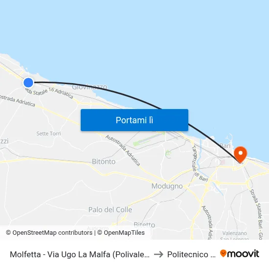 Molfetta - Via Ugo La Malfa (Polivalente) - Capolinea to Politecnico Di Bari map
