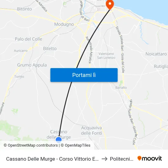 Cassano Delle Murge - Corso Vittorio Emanuele III 1 (Cap Da Bari Zi) to Politecnico Di Bari map