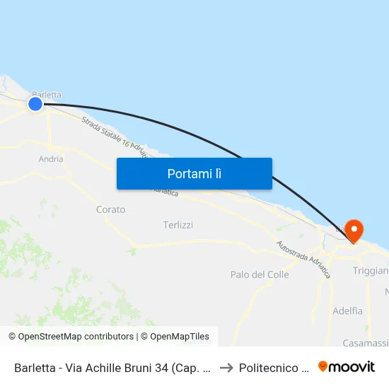 Barletta - Via Achille Bruni 34 (Cap. Dir. Cerignola) to Politecnico Di Bari map