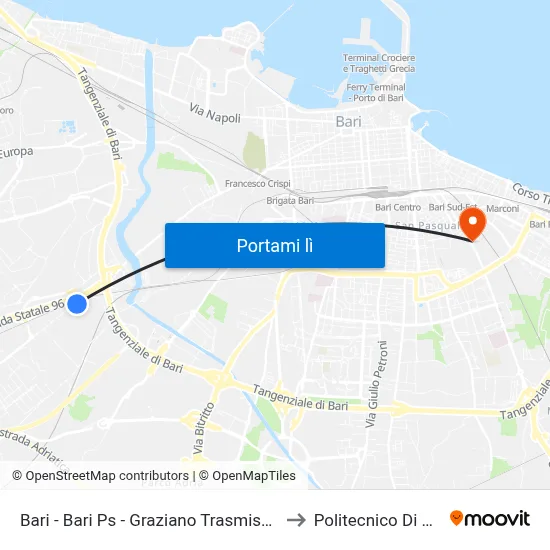 Bari - Bari Ps - Graziano Trasmissioni to Politecnico Di Bari map