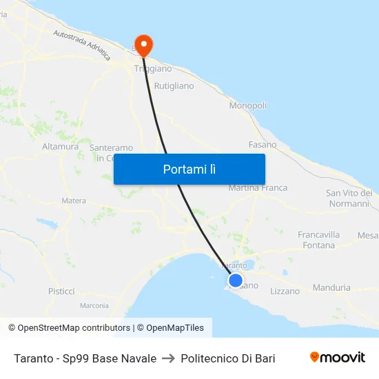 Taranto - Sp99 Base Navale to Politecnico Di Bari map