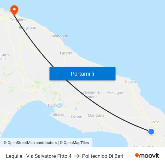 Lequile - Via Salvatore Fitto 4 to Politecnico Di Bari map