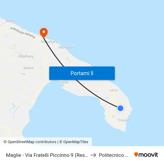 Maglie - Via Fratelli Piccinno 9 (Residence 80) to Politecnico Di Bari map