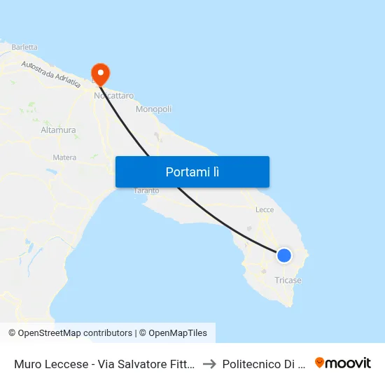 Muro Leccese - Via Salvatore Fitto 184 to Politecnico Di Bari map