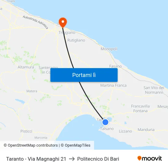 Taranto - Via Magnaghi 21 to Politecnico Di Bari map