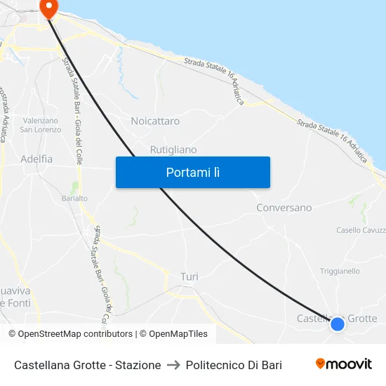 Castellana Grotte - Stazione to Politecnico Di Bari map