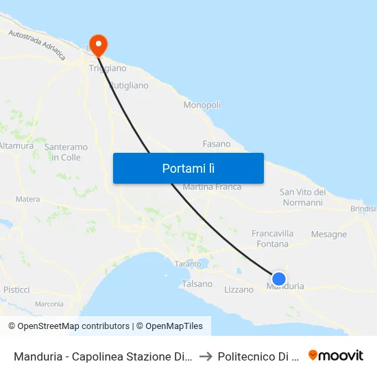 Manduria - Capolinea Stazione Di Sava to Politecnico Di Bari map