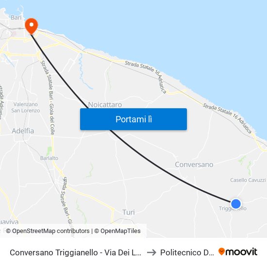 Conversano Triggianello - Via Dei Longobardi to Politecnico Di Bari map