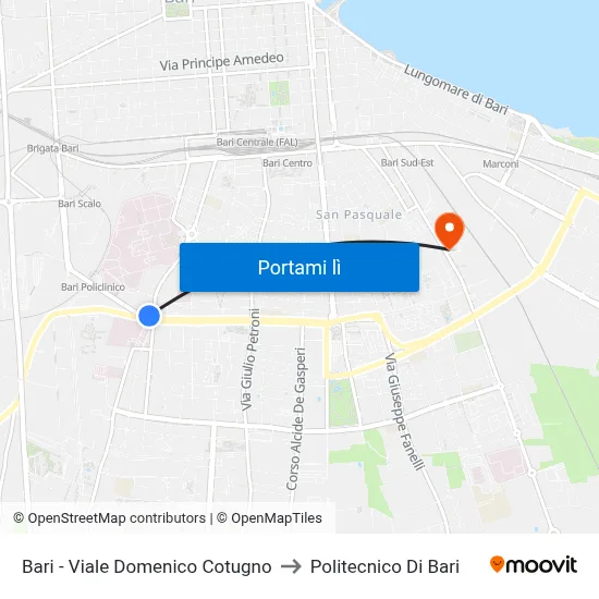 Bari - Viale Domenico Cotugno to Politecnico Di Bari map