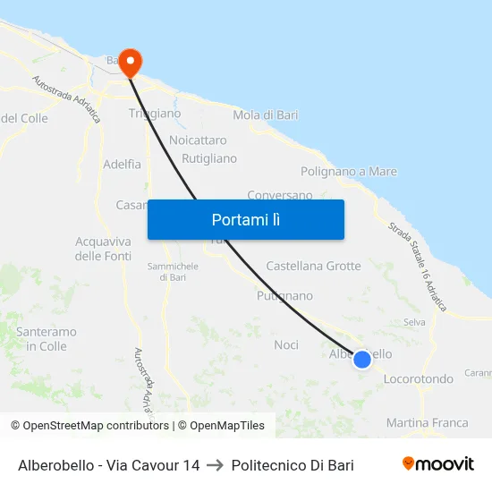 Alberobello - Via Cavour 14 to Politecnico Di Bari map