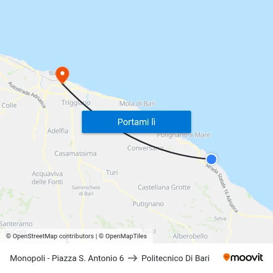 Monopoli - Piazza S. Antonio 6 to Politecnico Di Bari map