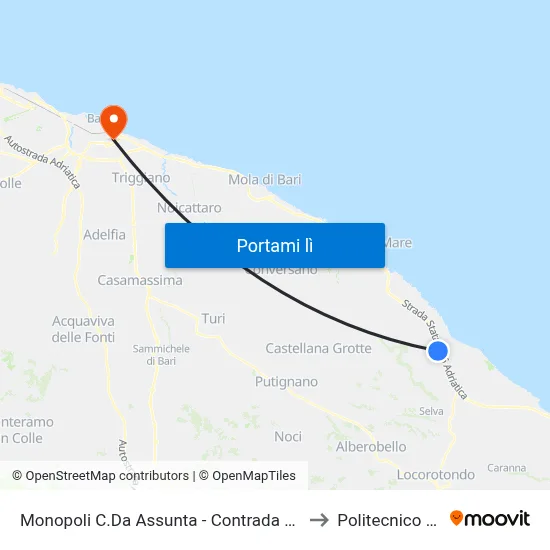 Monopoli C.Da Assunta - Contrada Stomazzeli 56 to Politecnico Di Bari map