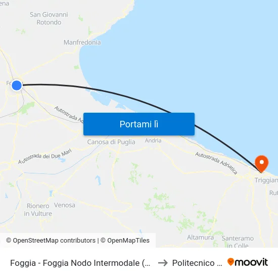 Foggia - Foggia Nodo Intermodale (Piazzale Russo) to Politecnico Di Bari map