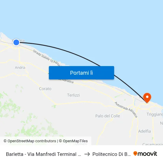 Barletta - Via Manfredi  Terminal Bus to Politecnico Di Bari map