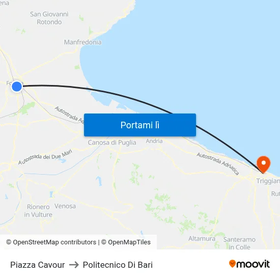 Piazza Cavour to Politecnico Di Bari map