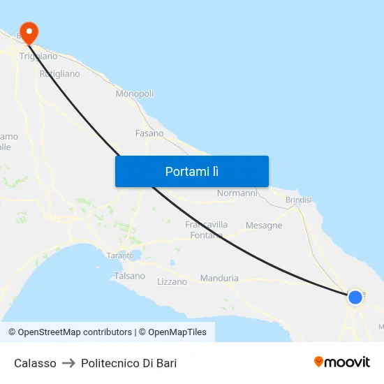 Calasso to Politecnico Di Bari map