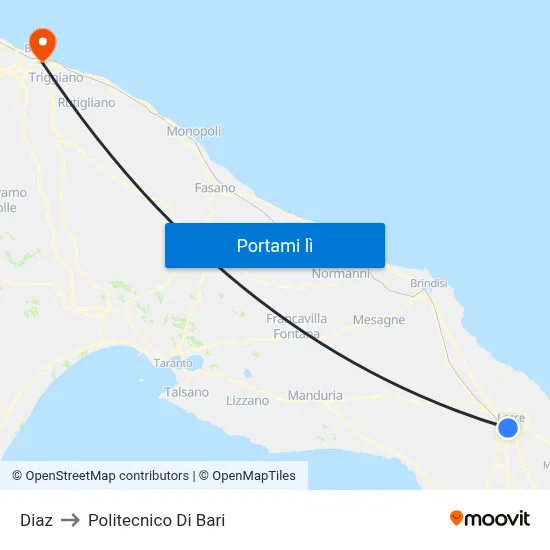 Diaz to Politecnico Di Bari map