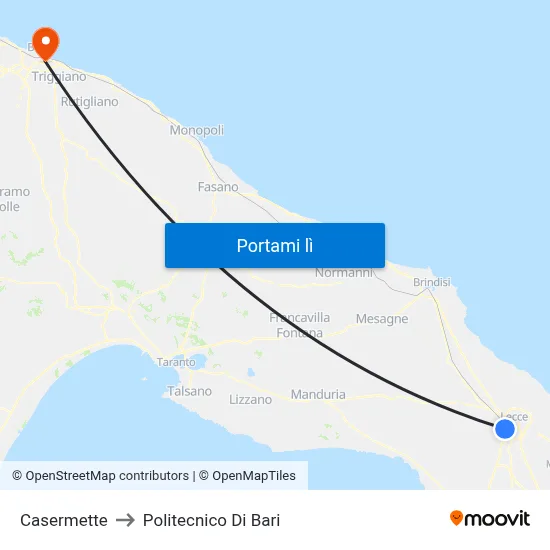 Casermette to Politecnico Di Bari map