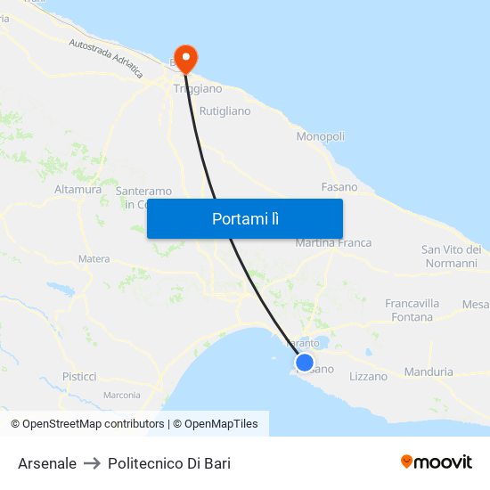 Arsenale to Politecnico Di Bari map