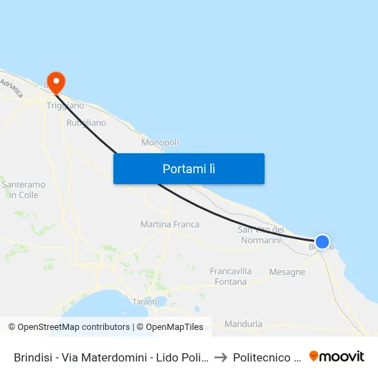 Brindisi - Via Materdomini - Lido Polizia Dir. Casale to Politecnico Di Bari map