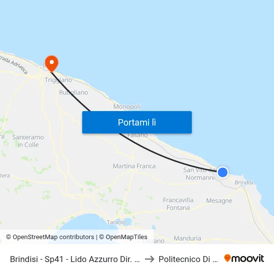 Brindisi - Sp41 - Lido Azzurro Dir. Apani to Politecnico Di Bari map