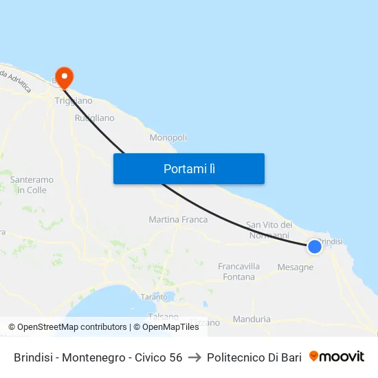 Brindisi - Via Mantegna - Cabina Enel to Politecnico Di Bari map