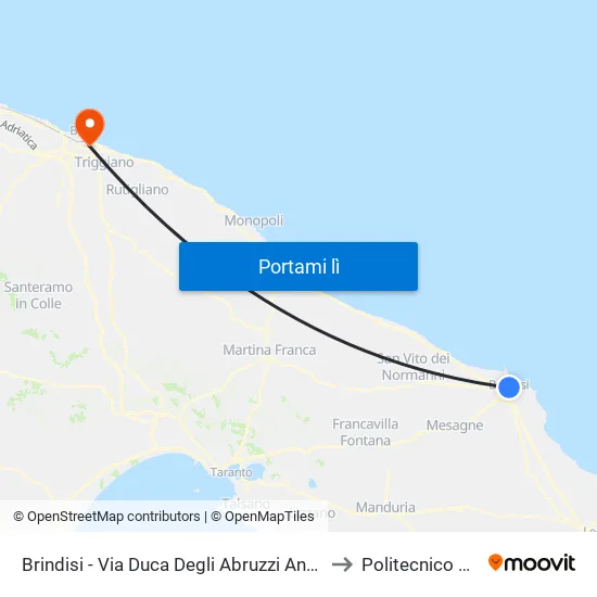 Brindisi - Tuturano - Via Adua to Politecnico Di Bari map