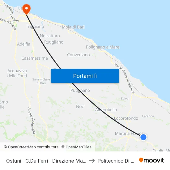 Ostuni - Ponte Ferroviario - Direzione Martina to Politecnico Di Bari map
