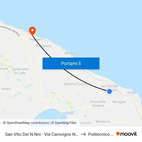 Taranto - Vestas to Politecnico Di Bari map