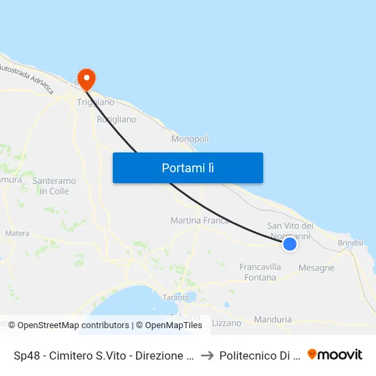 San Vito Dei N.Nni - Via Francavilla - Capolinea to Politecnico Di Bari map