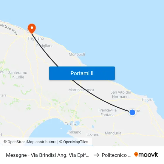 Brindisi - Viale E.Fermi - Off. Ciracì to Politecnico Di Bari map