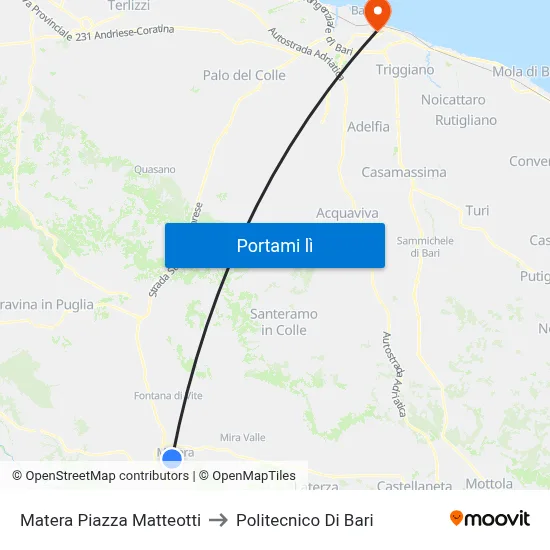 Matera Piazza Matteotti to Politecnico Di Bari map