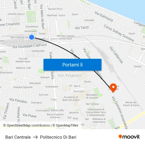 Bari Centrale to Politecnico Di Bari map