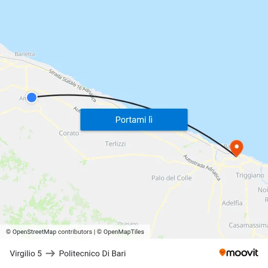Virgilio 5 to Politecnico Di Bari map