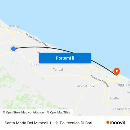 Santa Maria Dei Miracoli 1 to Politecnico Di Bari map