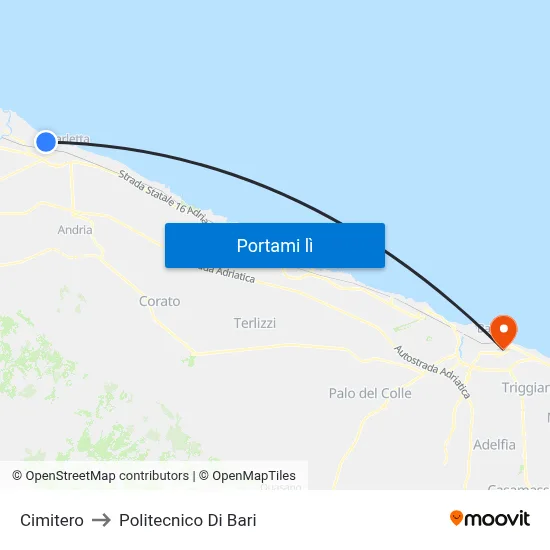 Cimitero to Politecnico Di Bari map