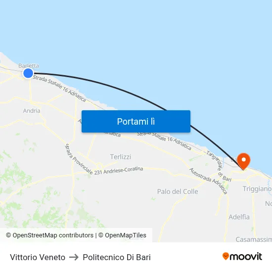 Vittorio Veneto to Politecnico Di Bari map
