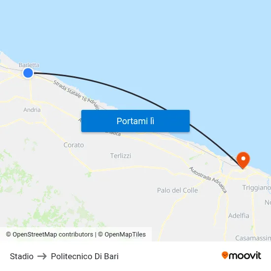 Stadio to Politecnico Di Bari map