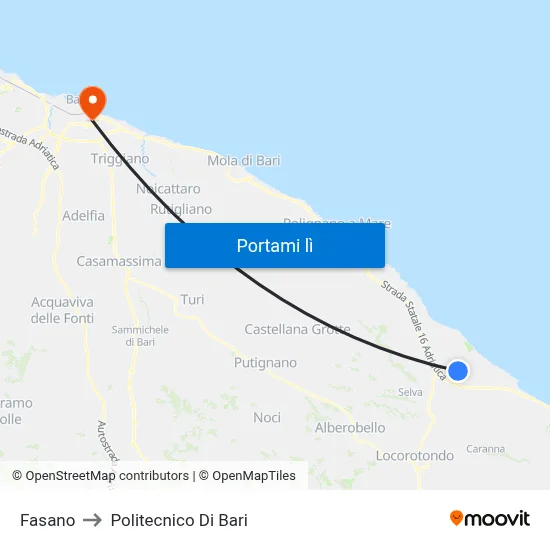 Fasano to Politecnico Di Bari map
