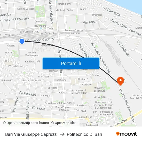 Bari Via Giuseppe Capruzzi to Politecnico Di Bari map