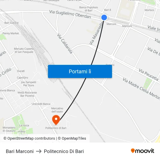 Bari Marconi to Politecnico Di Bari map