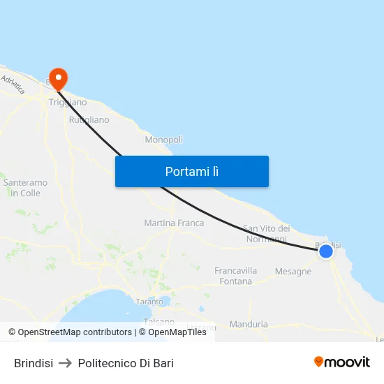 Brindisi to Politecnico Di Bari map