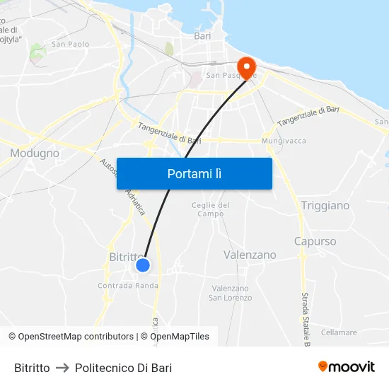 Bitritto to Politecnico Di Bari map