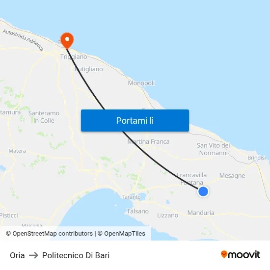 Oria to Politecnico Di Bari map