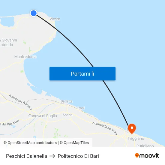 Peschici Calenella to Politecnico Di Bari map